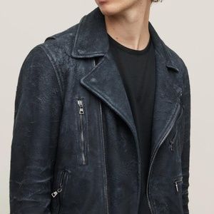 John Varvatos Leather Suede Sheepskin Biker Jacket $899 NWT Medium Blue Size 48